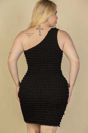 - Voluptuous (+) Plus Size Bubble Fabric One Shoulder Bodycon Mini Dress - 3 colors - womens dress at TFC&H Co.