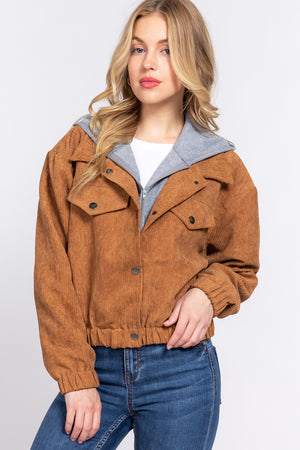 - Long Slv Hooded Corduroy Jacket - 5 colors - womens jacket at TFC&H Co.