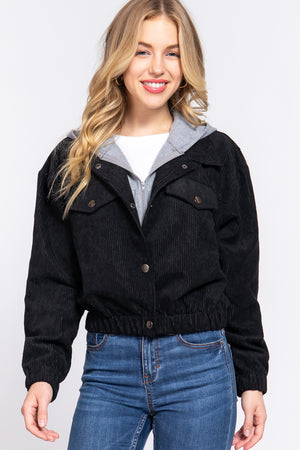 - Long Slv Hooded Corduroy Jacket - 5 colors - womens jacket at TFC&H Co.