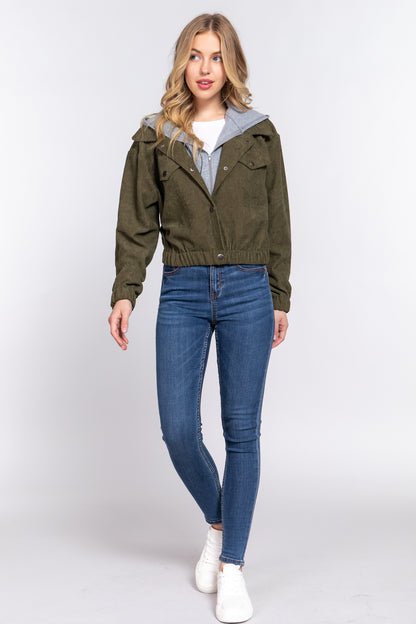 Long Slv Hooded Corduroy Jacket - 5 colors - women's jacket at TFC&H Co.