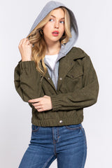 Olive - Long Slv Hooded Corduroy Jacket - 5 colors - womens jacket at TFC&H Co.