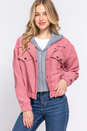 - Long Slv Hooded Corduroy Jacket - 5 colors - womens jacket at TFC&H Co.