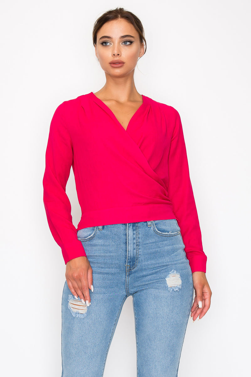 Deep Fuchsia - Front Wrap Surplice Neck Top - 5 colors - womens shirt at TFC&H Co.