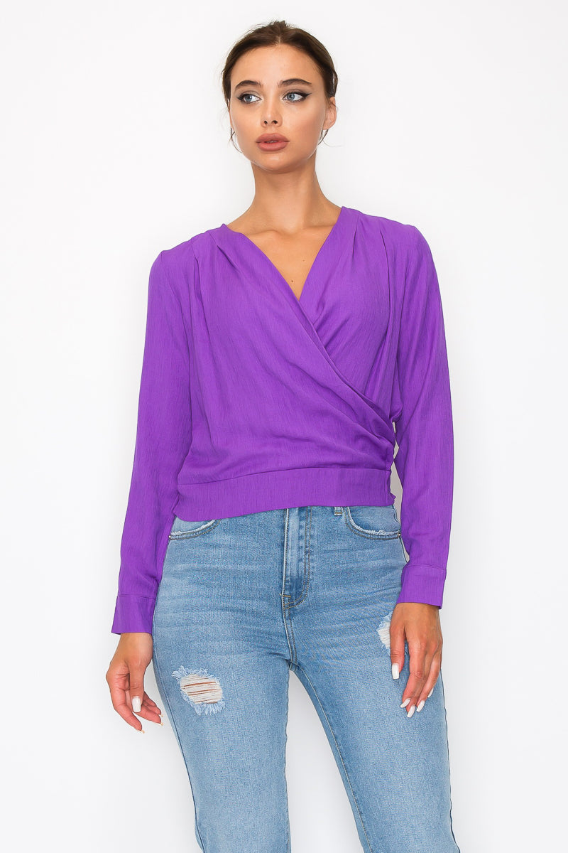 Purple Front Wrap Surplice Neck Top - 5 colors - women's shirt at TFC&H Co.