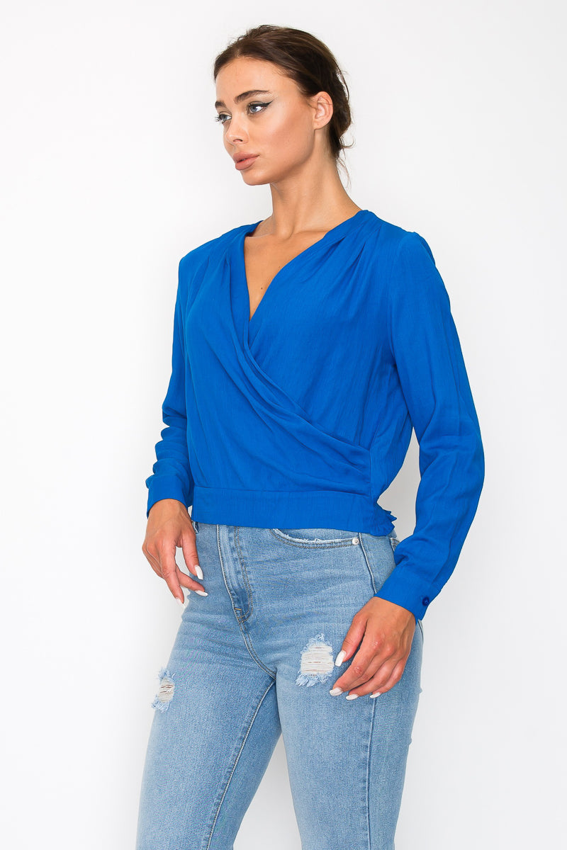 Royal - Front Wrap Surplice Neck Top - 5 colors - womens shirt at TFC&H Co.