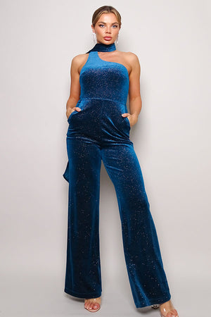 - Scarf Top Glitter Velvet Jumpsuit - 3 colors - womens jumpsuit at TFC&H Co.