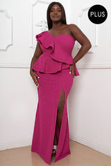 Violet - Glitter Ruffle Across Body Voluptuous (+) Plus Size Maxi Dress - 3 colors - womens dress at TFC&H Co.