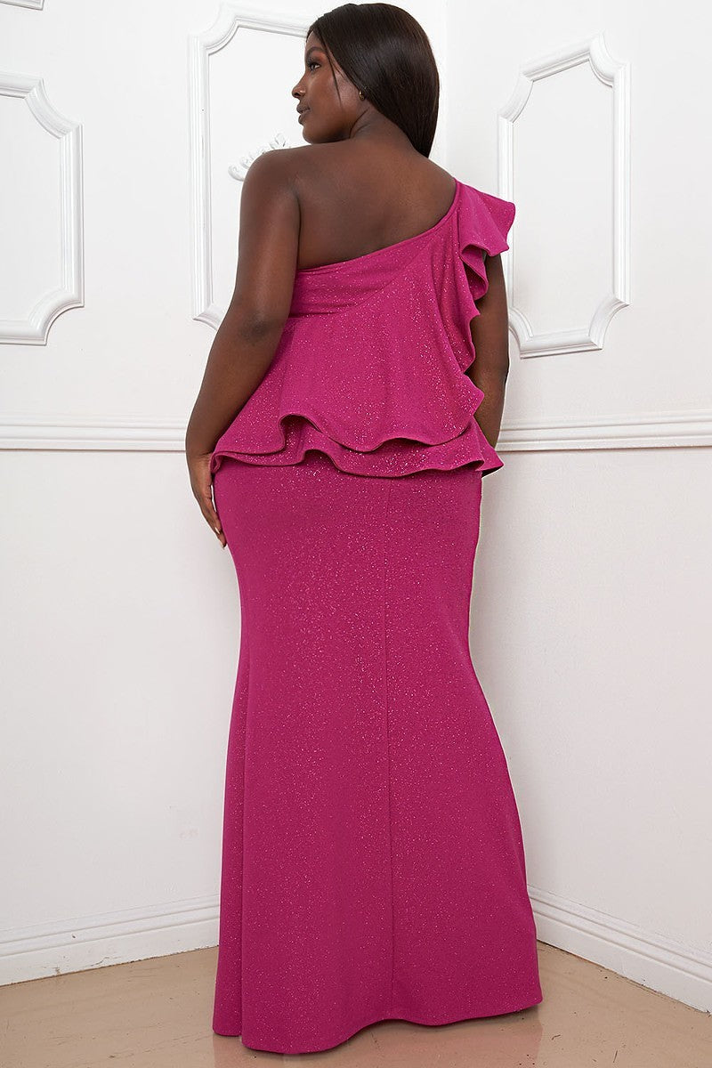 - Glitter Ruffle Across Body Voluptuous (+) Plus Size Maxi Dress - 3 colors - womens dress at TFC&H Co.