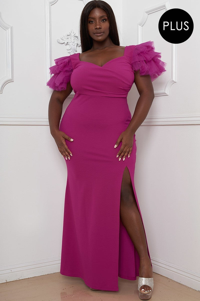 - Mesh Tulle Shoulder Voluptuous (+) Plus Size Maxi Dress - 3 colors - womens dress at TFC&H Co.