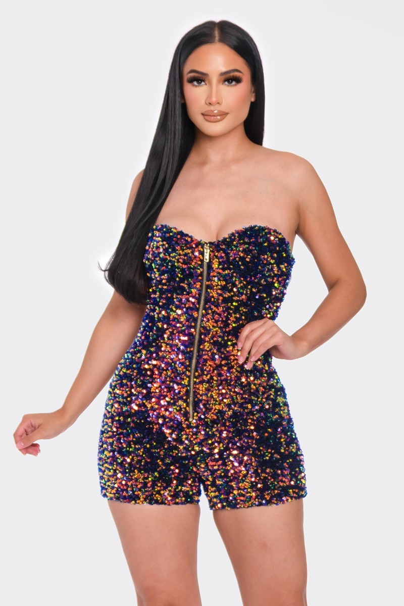 Navy Gold - Multi Sequins Tube Top Romper - 3 colors - womens romper at TFC&H Co.