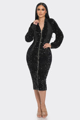 Black Midi 2 Way Zip Up Sequin Contrast Dress - 2 colors - women's dress at TFC&H Co.
