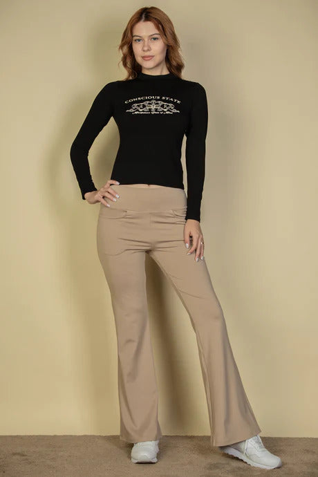 High Waisted Front Pocket Flare Pants - 5 colors - Taupe / S
