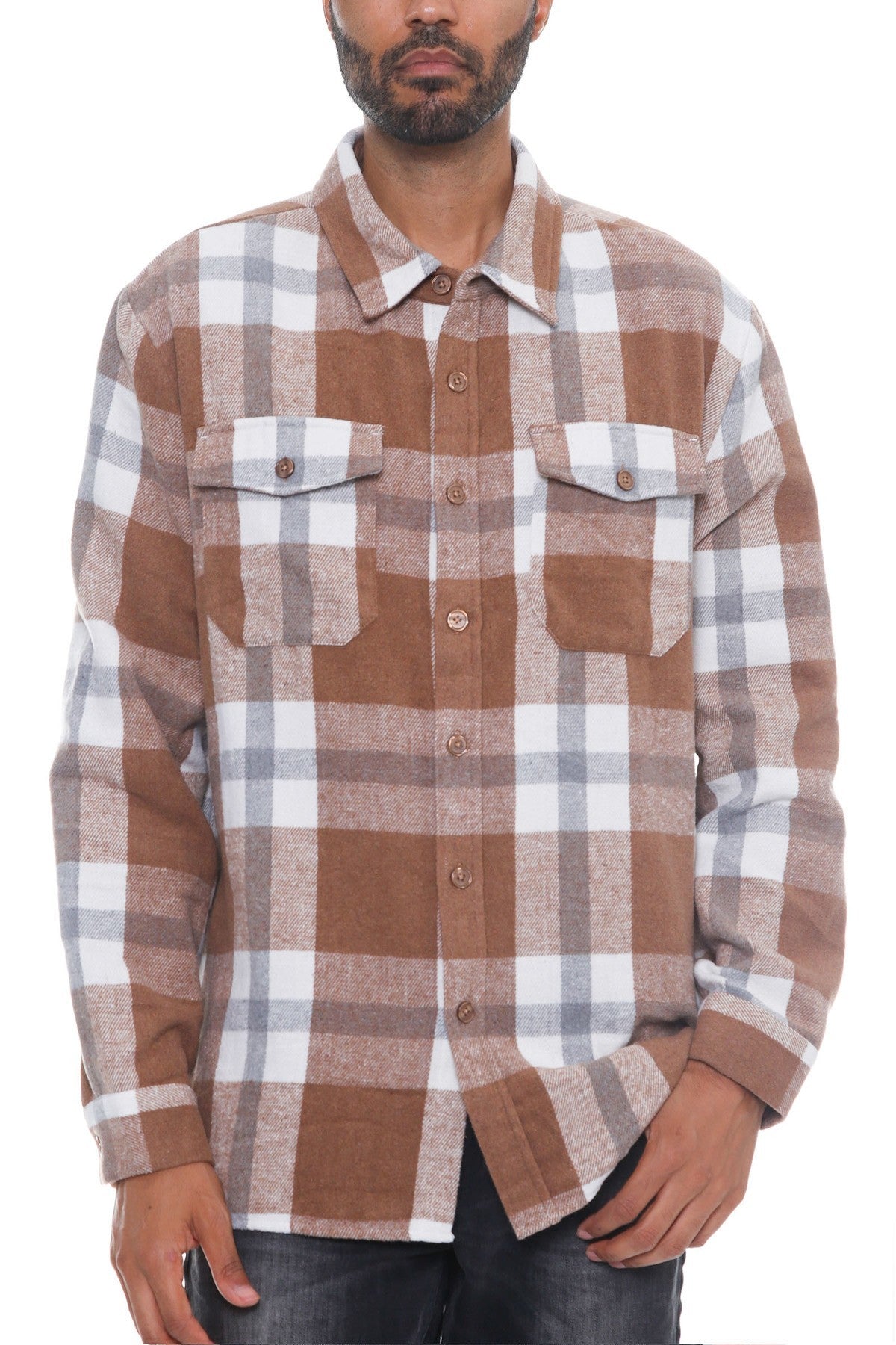 Mocha Grey - Men's Checkered Soft Flannel Shacket - 8 colors - mens button-up shirt at TFC&H Co.
