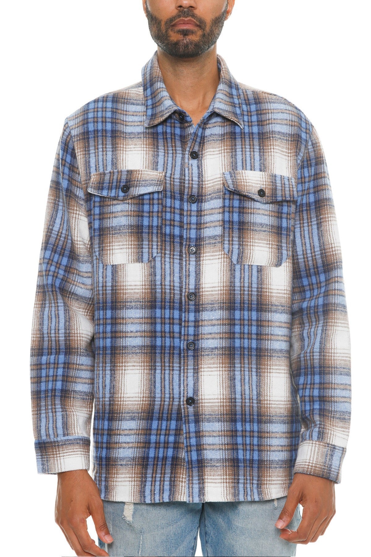Blue Sand Men's Checkered Soft Flannel Shacket - 8 colors - men's button-up shirt at TFC&H Co.