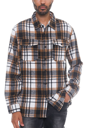 Khaki Men's Checkered Soft Flannel Shacket - 8 colors - men's button-up shirt at TFC&H Co.