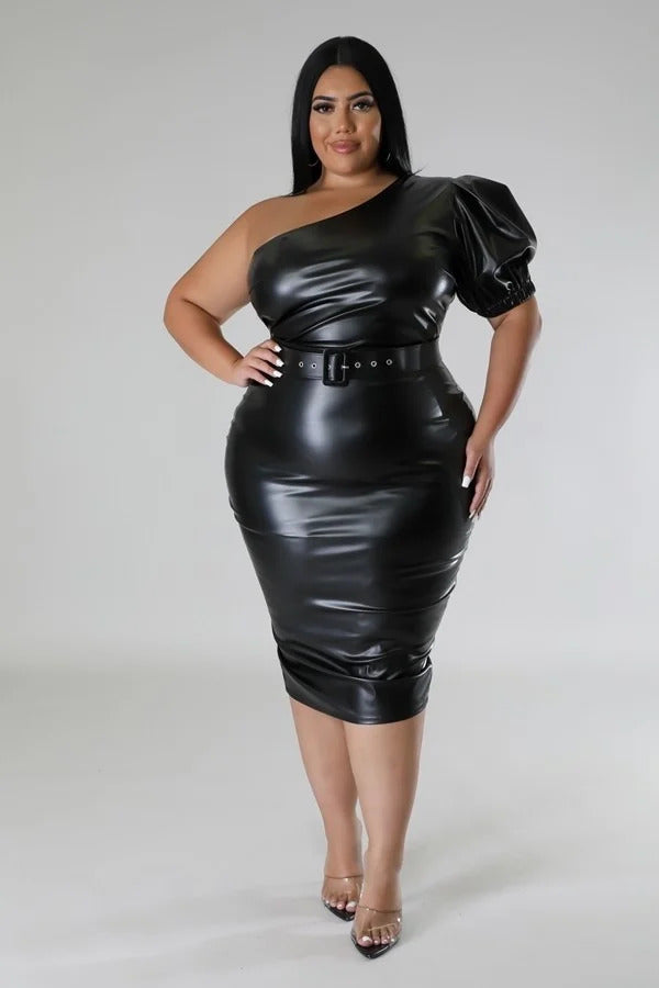Black - Voluptuous (+) Faux Leather Semi-stretch Dress - 2 colors - womens dress at TFC&H Co.