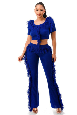 Royal Blue Lets Dance Fringe Outfit Set - 4 colors - women's crop top & pants at TFC&H Co.
