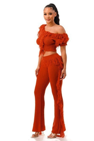 Rust Lets Dance Fringe Outfit Set - 4 colors - women's crop top & pants at TFC&H Co.