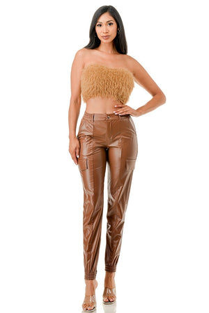 Mocha - Nothing On Me Slim Fit Faux Leather Jogger (Fleece lined) - 2 colors - womens joggers at TFC&H Co.