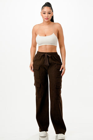 Dark Brown Solid Corduroy Cargo Pants - 5 colors - women's pants at TFC&H Co.