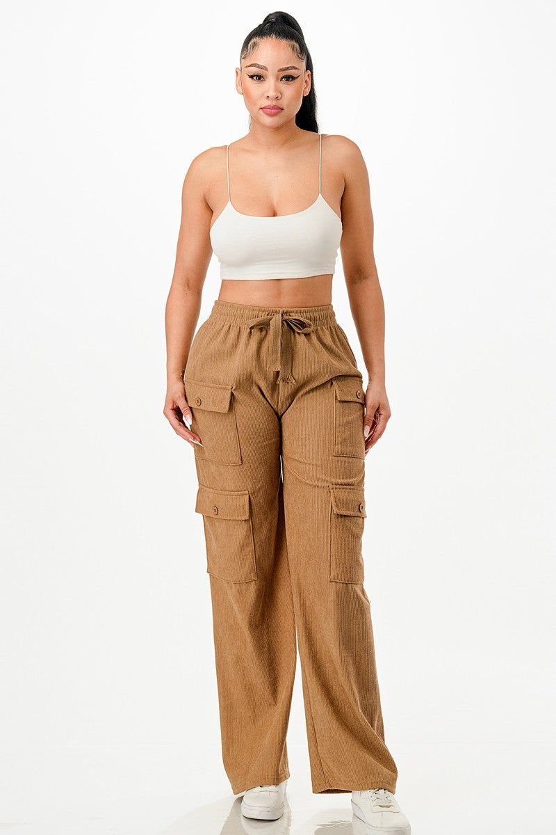Khaki L Solid Corduroy Cargo Pants - 5 colors - women's pants at TFC&H Co.