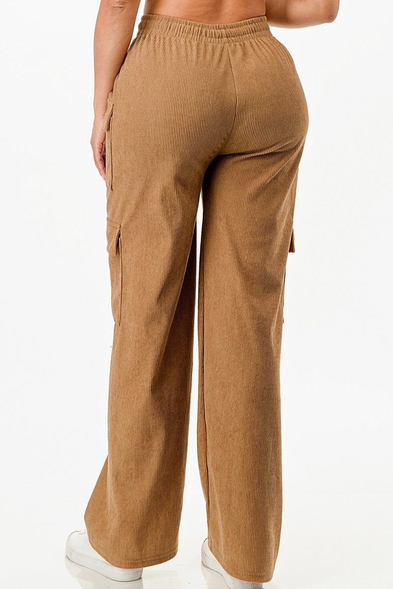 Khaki XL Solid Corduroy Cargo Pants - 5 colors - women's pants at TFC&H Co.
