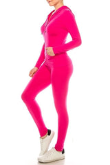 Fuchsia One Size Fits Most (S,M,L) Seamless Jacket With Legging Outfit Set - 2 colors - women's top & leggings set at TFC&H Co.