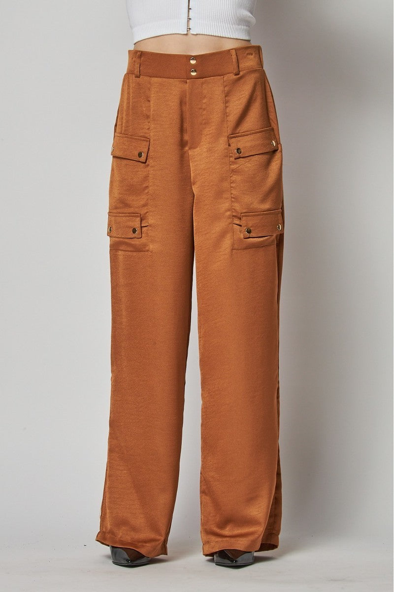 Mocha S Satin Cargo Pocket Wide Leg Pants - 4 colors - women's pants at TFC&H Co.
