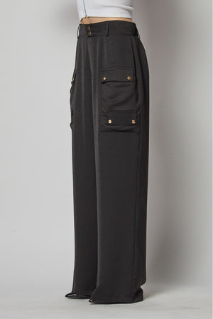 Black L Satin Cargo Pocket Wide Leg Pants - 4 colors - women's pants at TFC&H Co.