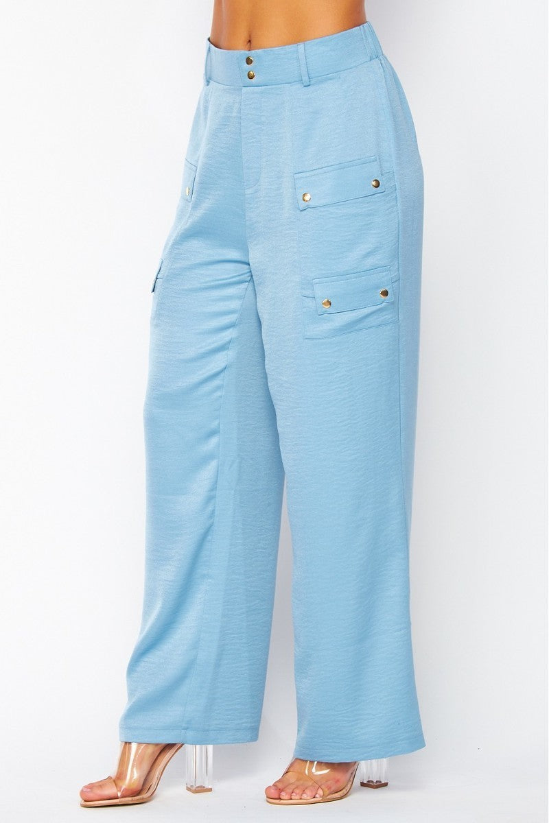 Blue Fairy Satin Cargo Pocket Wide Leg Pants - 4 colors - women's pants at TFC&H Co.