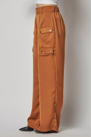 Mocha L Satin Cargo Pocket Wide Leg Pants - 4 colors - women's pants at TFC&H Co.