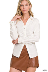 Ivory Stretchy Ruched Shirt - 9 colors - women's shirts at TFC&H Co.