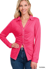 Fuchsia Stretchy Ruched Shirt - 9 colors - women's shirts at TFC&H Co.