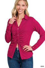Wine Stretchy Ruched Shirt - 9 colors - women's shirts at TFC&H Co.
