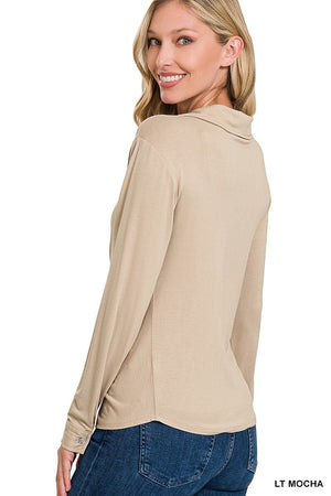 Light Mocha M - Stretchy Ruched Shirt - 9 colors - womens shirts at TFC&H Co.