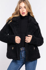 Black Faux Fur Sherpa Jacket - women's jacket at TFC&H Co.