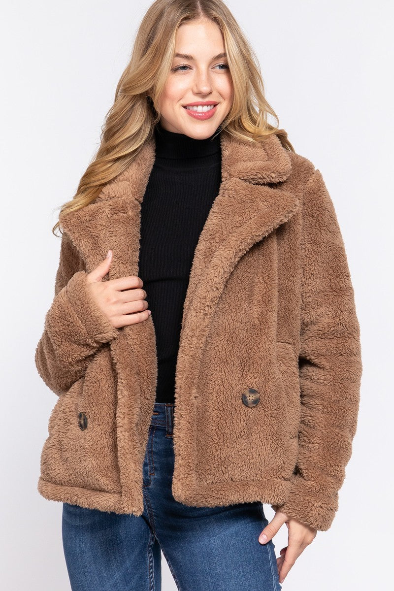 Camel S - Faux Fur Sherpa Jacket - womens jacket at TFC&H Co.