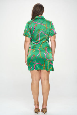 Green 3XL Voluptuous (+) Plus Ribbon Print Short Sleeve Wrap Tie Dress - 2 colors - women's dress at TFC&H Co.