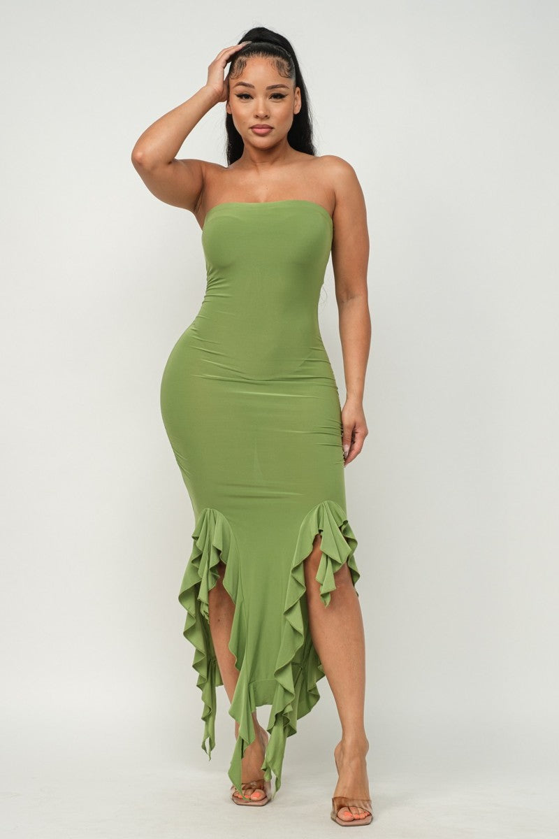 Green L Hem Slit Bottom Ruffle Tube Maxi Dress - 4 colors - women's dress at TFC&H Co.