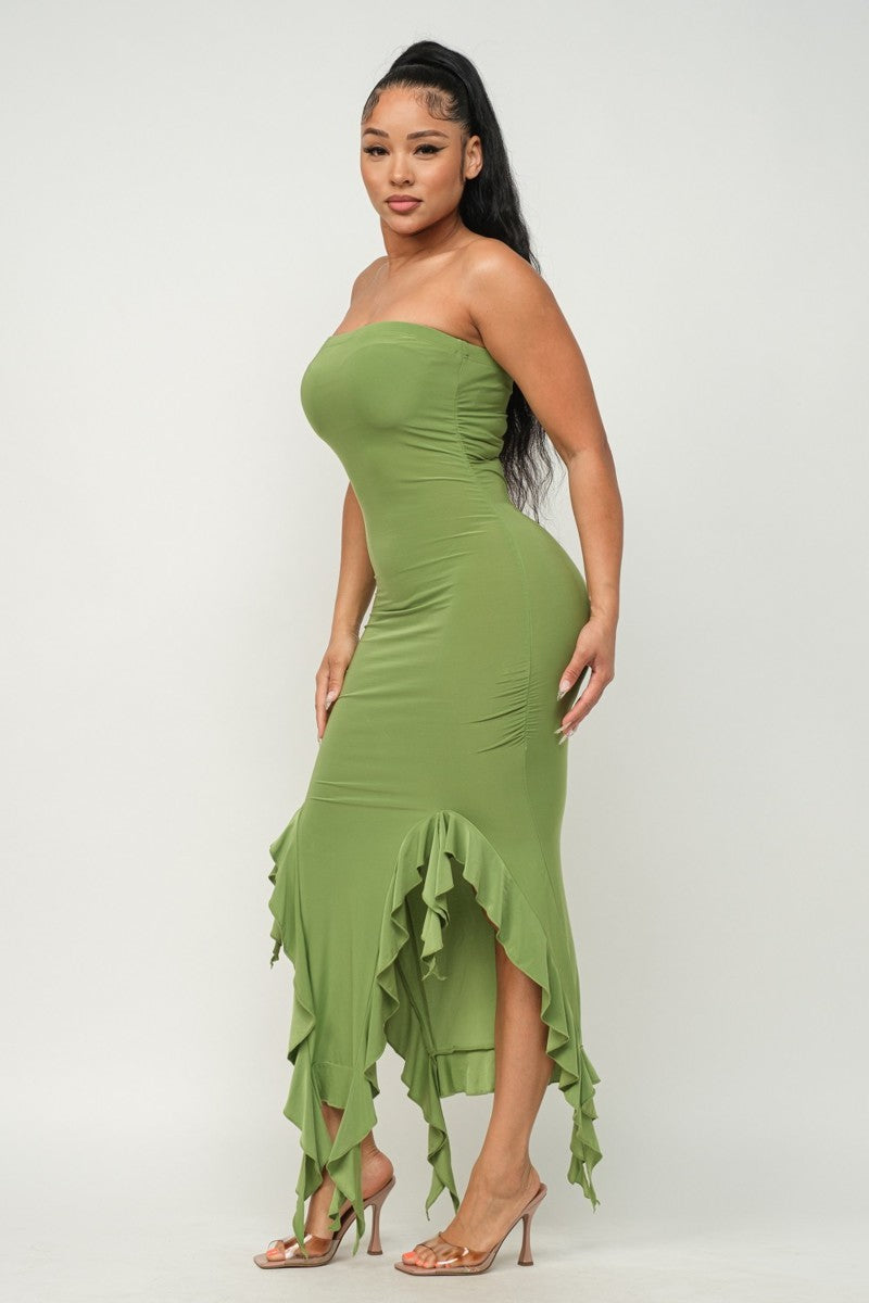 Green S Hem Slit Bottom Ruffle Tube Maxi Dress - 4 colors - women's dress at TFC&H Co.