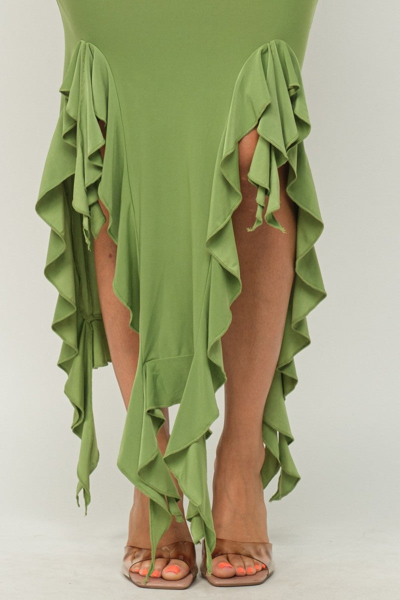 Green M Hem Slit Bottom Ruffle Tube Maxi Dress - 4 colors - women's dress at TFC&H Co.