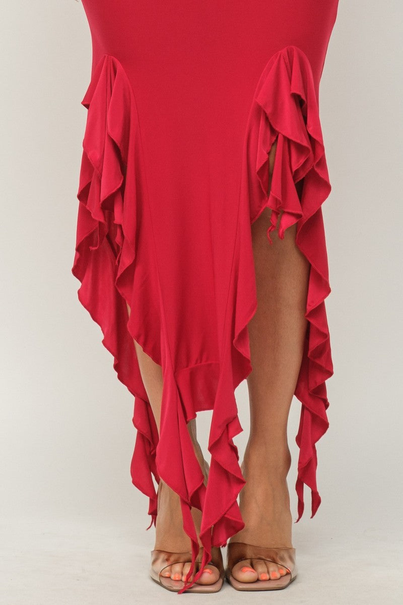Hem Slit Bottom Ruffle Tube Maxi Dress - 4 colors - women's dress at TFC&H Co.