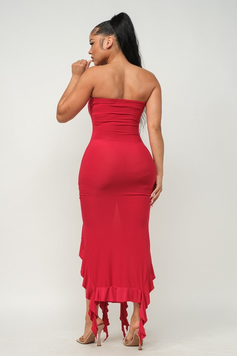 Red L Hem Slit Bottom Ruffle Tube Maxi Dress - 4 colors - women's dress at TFC&H Co.