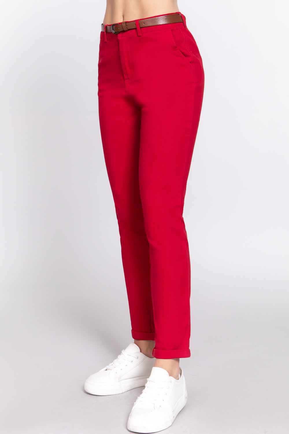 - Cotton-span Twill Belted Long Pants - 8 colors - womens pants at TFC&H Co.