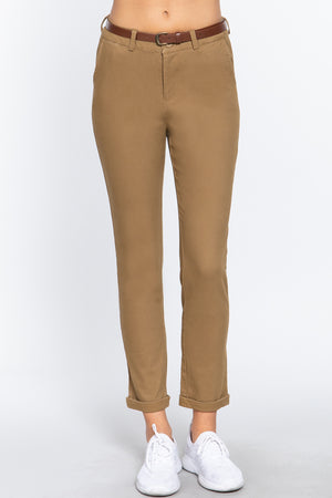 - Cotton-span Twill Belted Long Pants - 8 colors - womens pants at TFC&H Co.