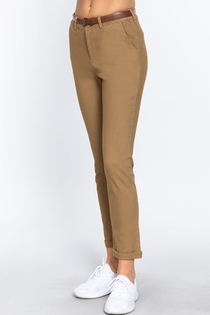 - Cotton-span Twill Belted Long Pants - 8 colors - womens pants at TFC&H Co.