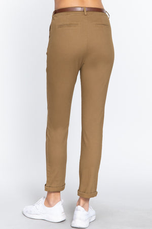 - Cotton-span Twill Belted Long Pants - 8 colors - womens pants at TFC&H Co.