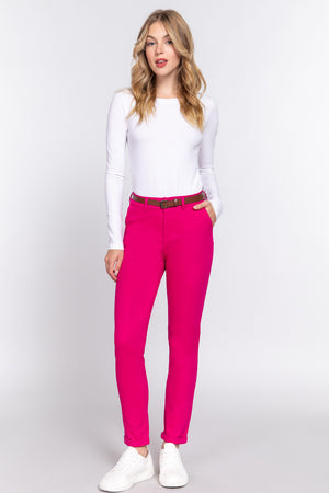 - Cotton-span Twill Belted Long Pants - 8 colors - womens pants at TFC&H Co.