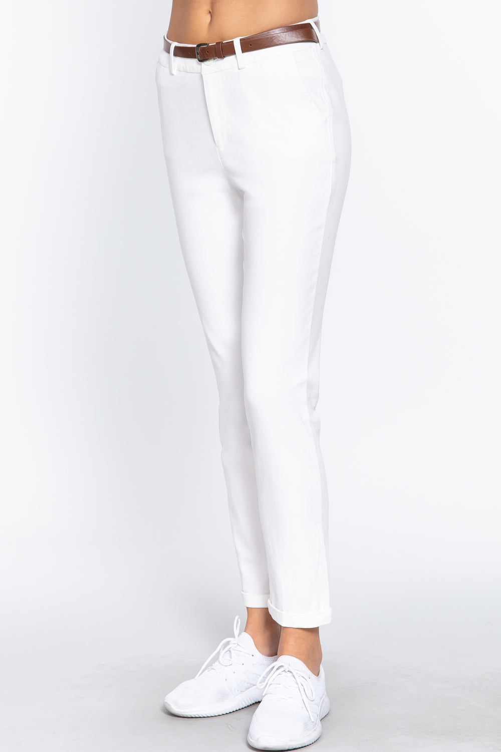 - Cotton-span Twill Belted Long Pants - 8 colors - womens pants at TFC&H Co.