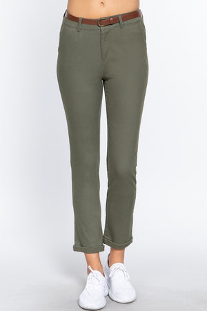 - Cotton-span Twill Belted Long Pants - 8 colors - womens pants at TFC&H Co.